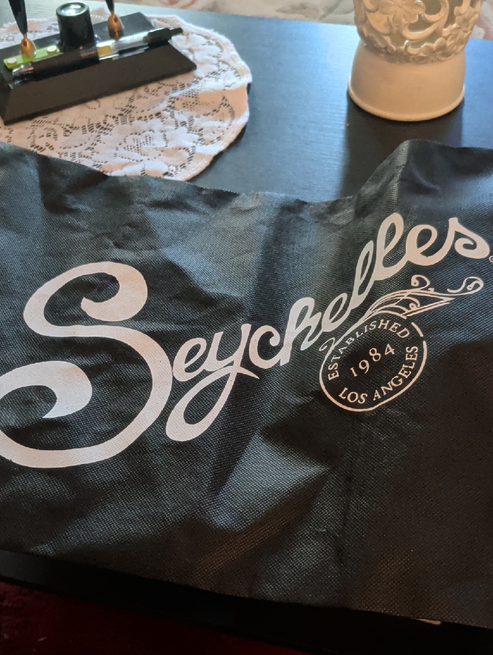 Seychelles Black with White Logo Letters Dust Bag